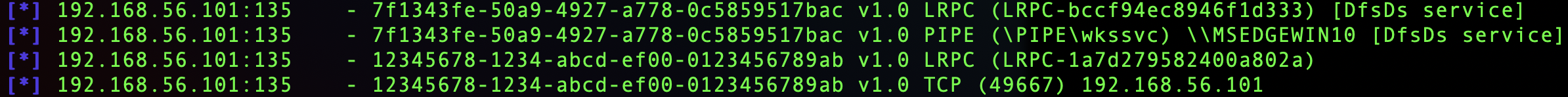Detail of two services Metasploit enumerated on a Windows 10 system