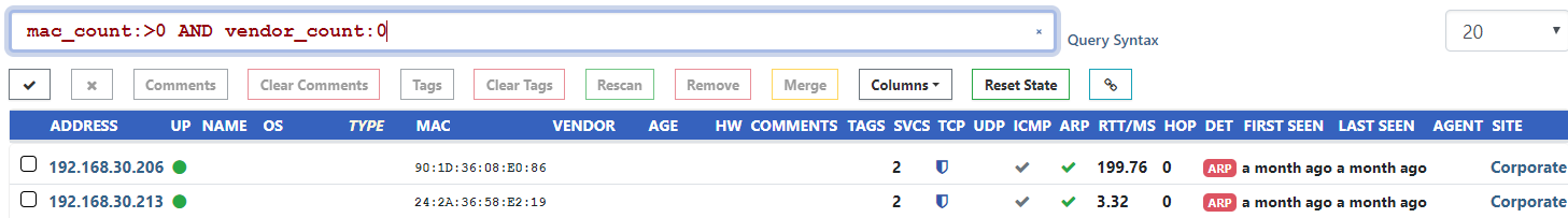 Match MAC Vendor Count Match MAC Vendor Count