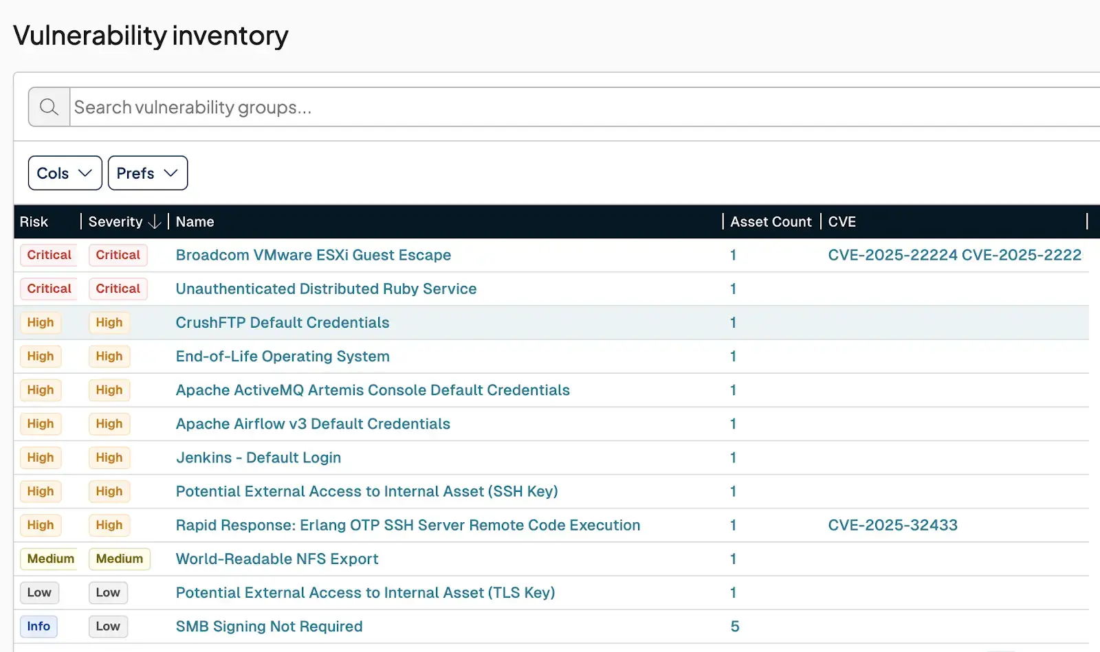 Vulnerability Inventory Screenshot