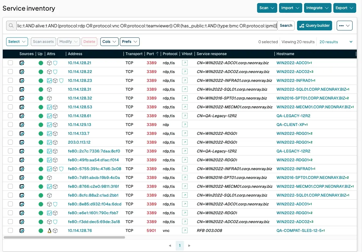 Service inventory in the runZero Platform