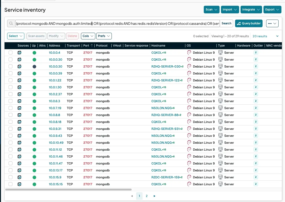 Service inventory in the runZero Platform